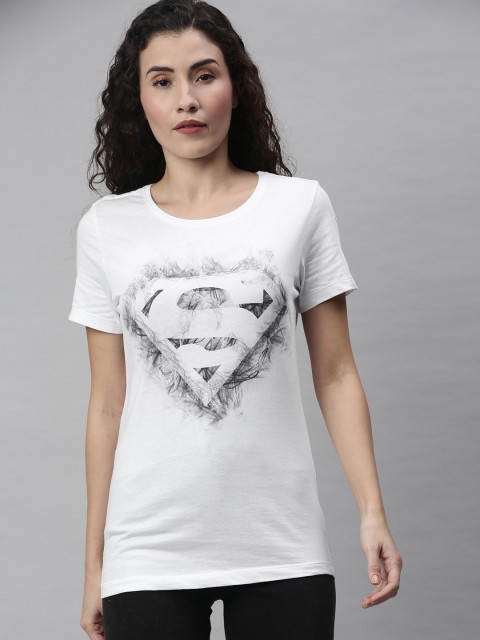 

Huetrap Women White Superman Printed Round Neck Cotton Pure Cotton T-shirt