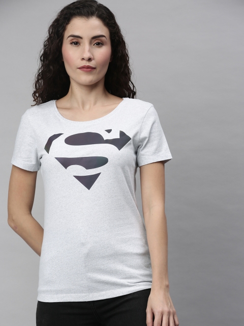 

Huetrap Women Off-White & Black Superman Printed Round Neck Sustainable T-shirt