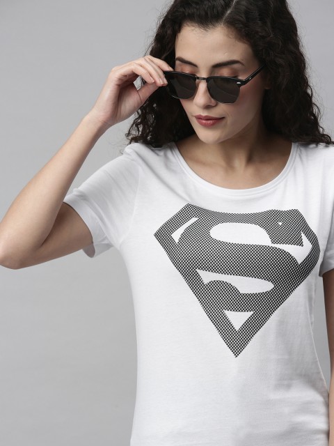 

Huetrap Women White Superman Printed Round Neck Cotton Pure Cotton T-shirt