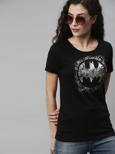 

Huetrap Women Black Batman Printed Round Neck T-shirt