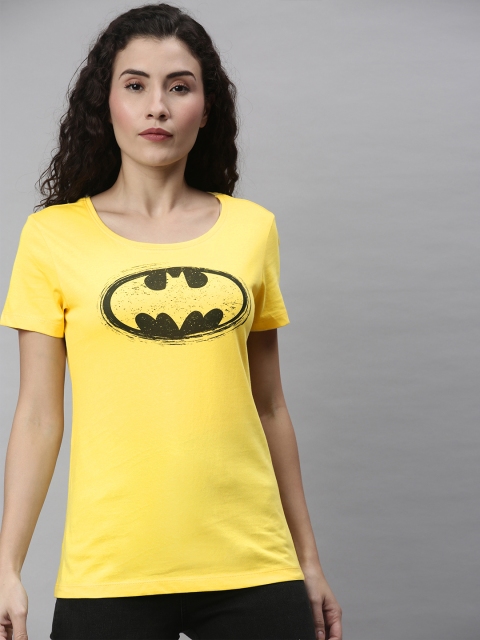 

Huetrap Women Yellow Batman Printed Round Neck Cotton Pure Cotton T-shirt