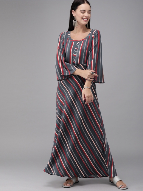 

MIMOSA Women Navy Blue & Red Striped Maxi Dress