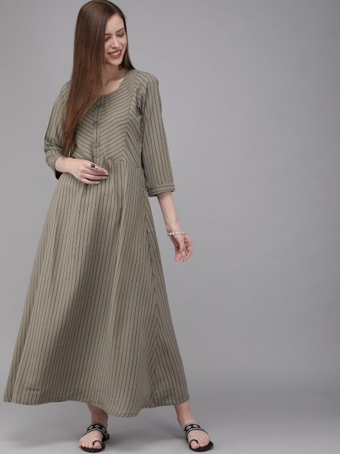 

MIMOSA Women Khaki & Black Striped Maxi Dress