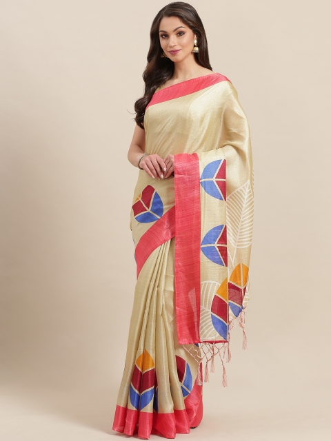 

7Rainbow Beige & Red Digital Print Saree