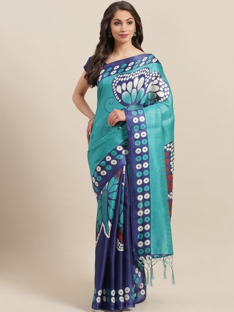 

7Rainbow Green & Blue Digital Printed Mysore Silk Saree
