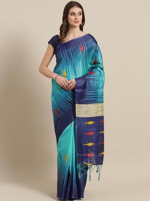 

7Rainbow Blue Digital Print Mysore Silk Saree