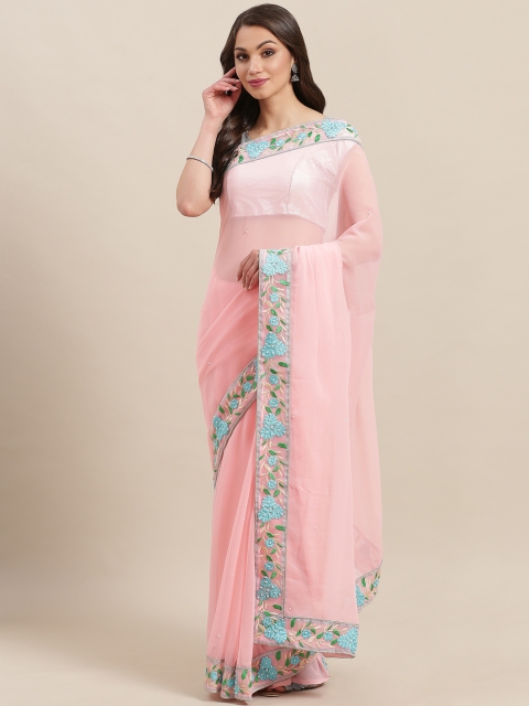 

7Rainbow Pink Solid Saree