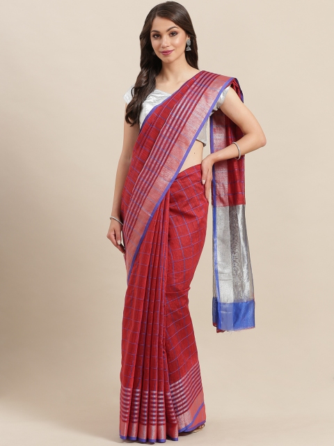 

7Rainbow Red & Blue Checked Mangalagiri Saree