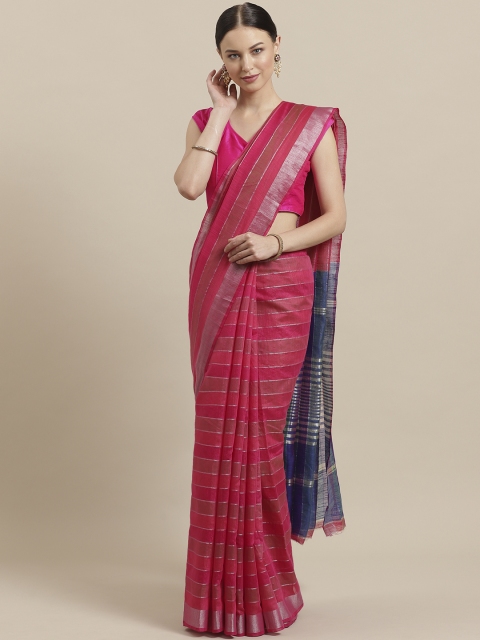 

7Rainbow Pink & Red Striped Zari Work Mangalagiri Saree