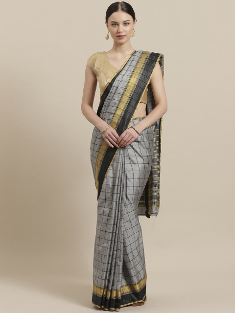 

7Rainbow Grey & Black Zari Work Checked Kota Saree