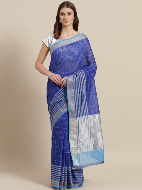 

7Rainbow Blue & Silver Checked Mangalagiri Saree