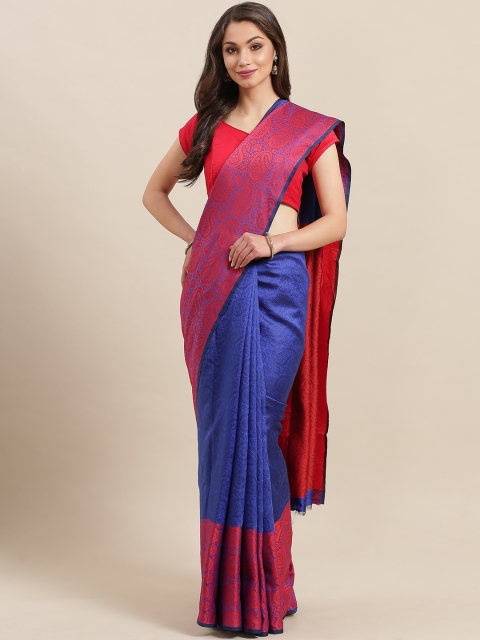 

7Rainbow Blue & Pink Woven Design Baluchari Saree