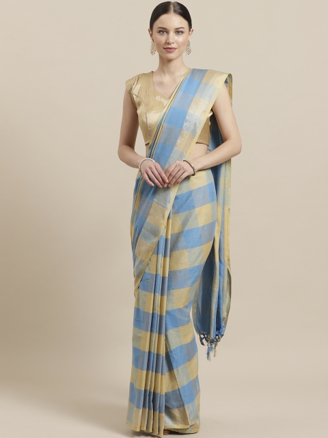 

7Rainbow Blue & Beige Checked Saree