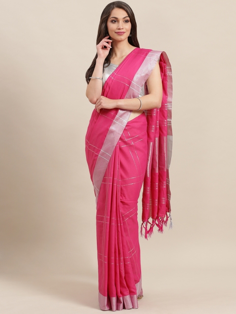 

7Rainbow Pink & Silver Checked Mangalagiri Saree