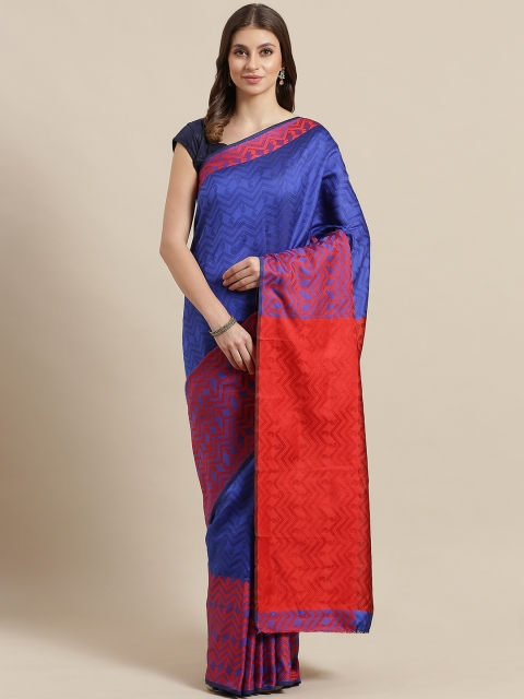 

7Rainbow Blue & Red Woven Design Baluchari Saree