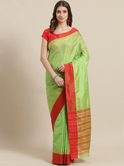 

7Rainbow Green & Red Printed Saree