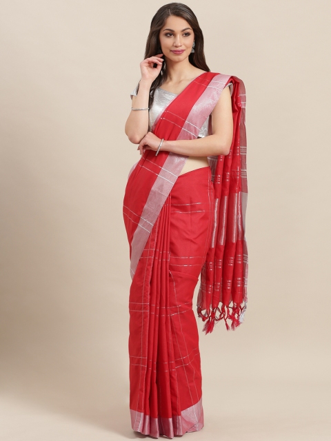 

7Rainbow Red & Silver Zari Checked Mangalagiri Saree