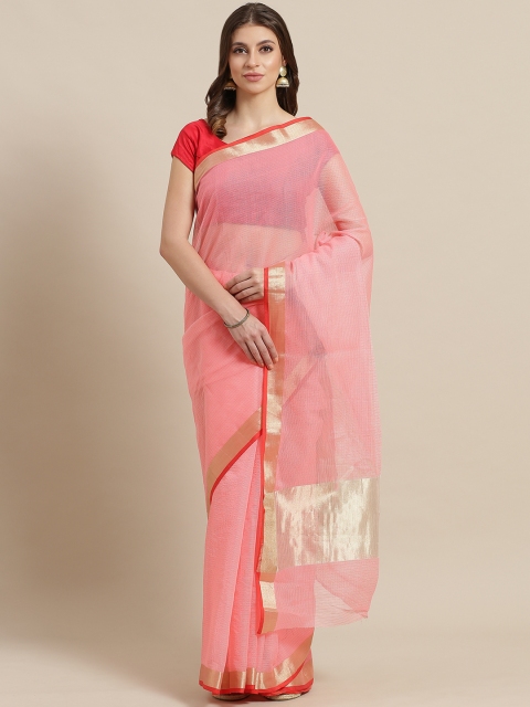 

7Rainbow Pink Self-Checked Supernet Saree