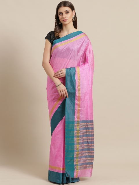 

7Rainbow Pink & Green Printed Saree