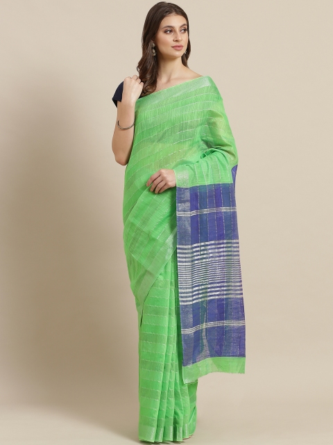 

7Rainbow Green & Blue Zari Striped Mangalagiri Saree