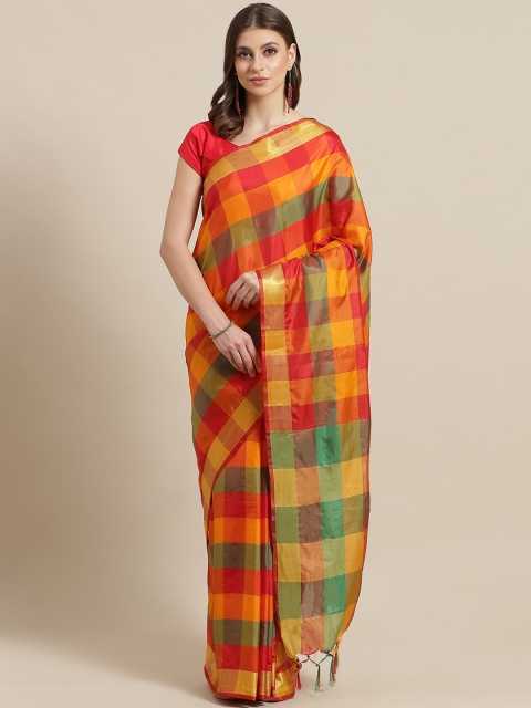 

7Rainbow Red & Green Checked Saree