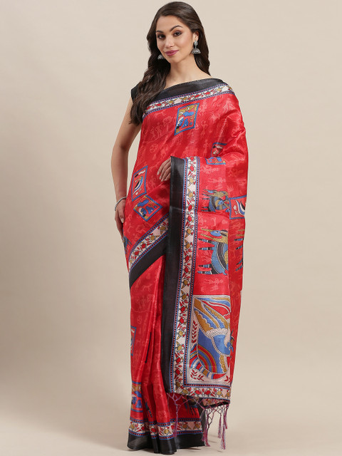 

7Rainbow Red & Blue Digital Printed Mysore Silk Saree