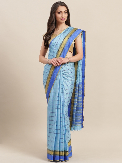 

7Rainbow Blue Checked Kota Saree