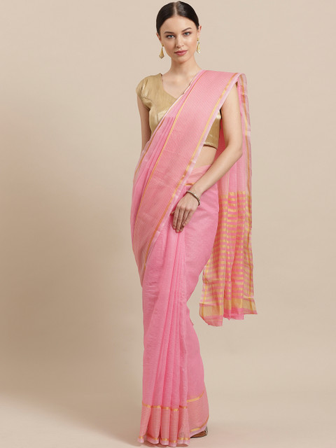 

7Rainbow Pink Self-Checked Supernet Saree