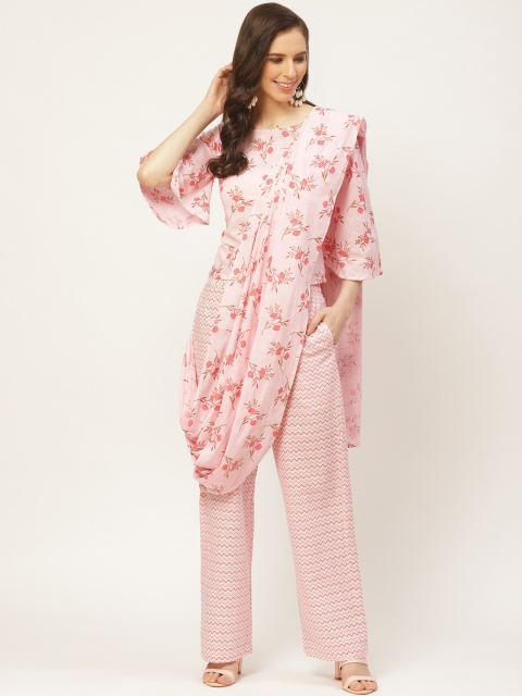 

Nayo Pink Floral Print Pure Cotton Ready To Wear Palazo Saree