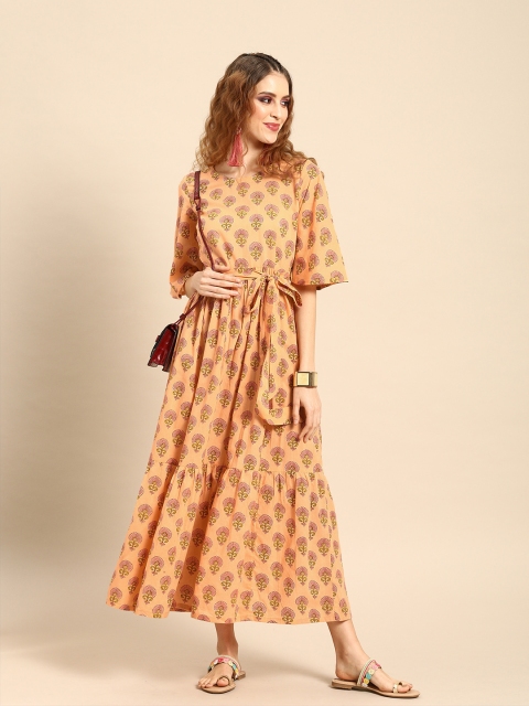 

Nayo Women Peach-Coloured Printed Fit and Flare Dress