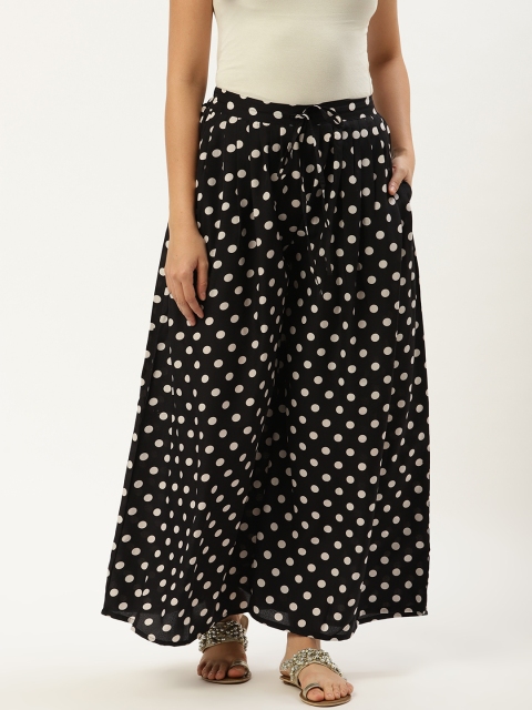 

Nayo Women Black & White Polka Dot Print Flared Palazzos