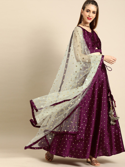 

Nayo Burgundy & Green Woven Design Ready to Wear Lehenga & Blouse with Dupatta