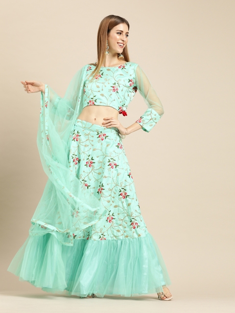 

Nayo Sea Green & Pink Embroidered Ready to Wear Lehenga & Blouse with Dupatta