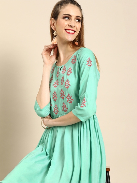 

Nayo Women Sea Green Yoke Design A-Line Kurta