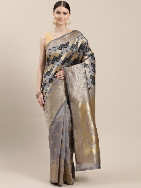 

Chhabra 555 Grey & Golden Zari Woven Design Kanjeevaram Saree