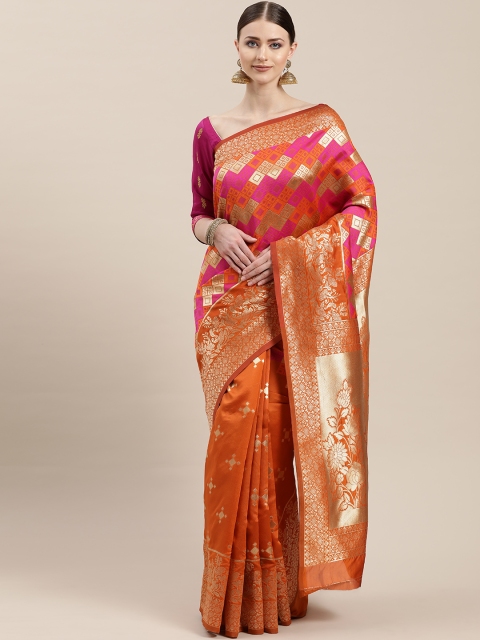 

Chhabra 555 Rust Orange & Golden Zari Woven Design Kanjeevaram Saree