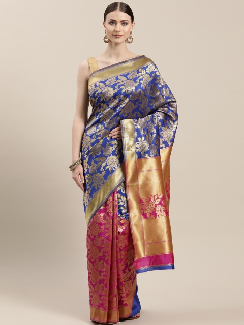 

Chhabra 555 Blue & Golden Zari Woven Design Half & Half Kanjeevaram Saree