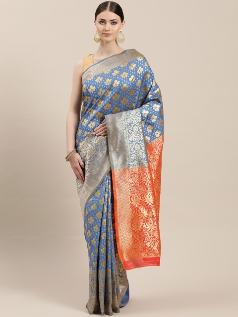 

Chhabra 555 Blue & Golden Woven Design Kanjeevaram Saree