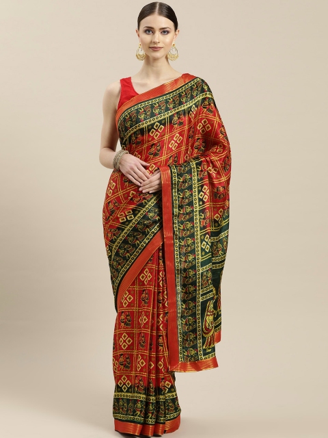 

Chhabra 555 Red & Green Bandhani Print Saree