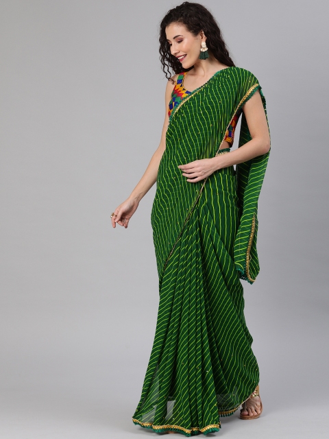 

Chhabra 555 Green & Yellow Poly Georgette Printed Leheriya Saree