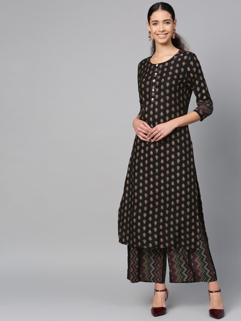 

Sringam Women Black & Pink Printed Kurta with Palazzos