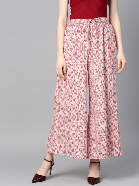 

Sringam Women Grey & Red Printed Wide Leg Palazzos