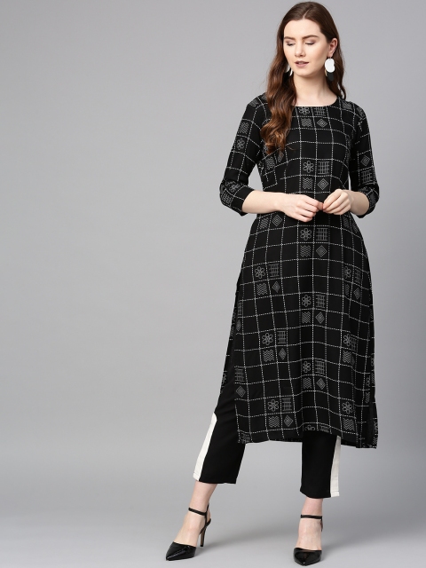 

Sringam Women Black & White Checked Kurta with Trousers