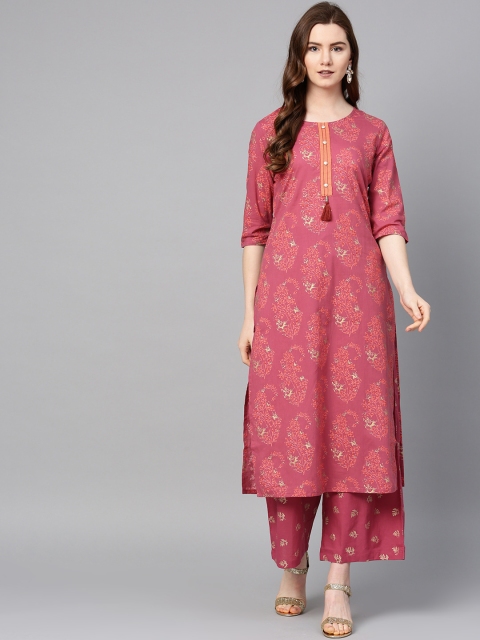 

Sringam Women Pink & Golden Printed Kurta with Palazzos