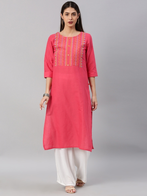

Alena Women Pink Yoke Design Straight Kurta
