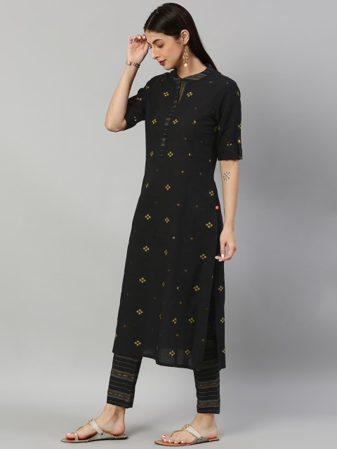 

Alena Women Black Woven Design Kurta with Trousers