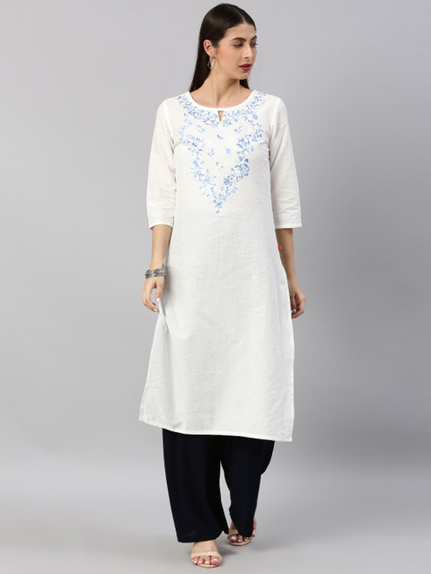 

Alena Women White Yoke Design Straight Kurta
