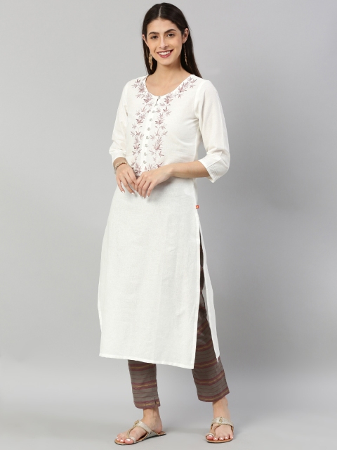 

Alena Women White Yoke Design Straight Kurta