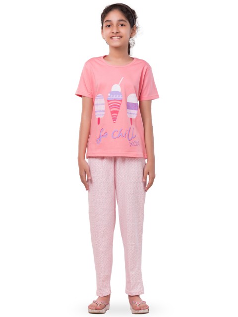 

Todd N Teen Girls Pink Printed T-shirt with Pyjamas