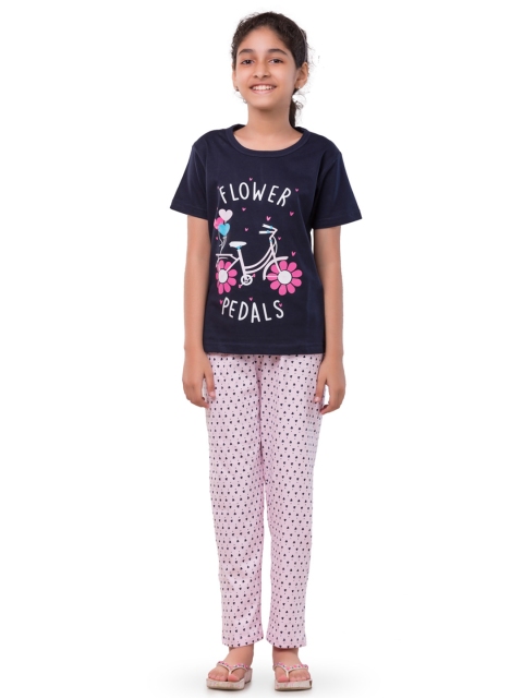 

Todd N Teen Girls Navy Blue & Pink Printed Night Suit